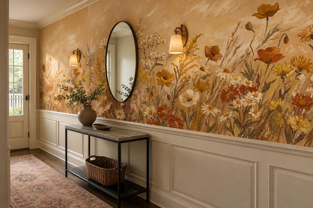 custom botanical neutral entryway self adhesive removable non woven vinyl wallpa scene