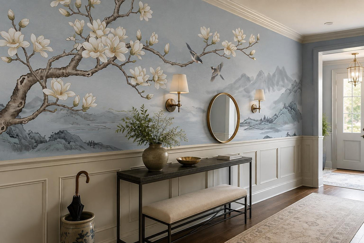 custom botanical neutral entryway self adhesive removable non woven vinyl wallpa scene