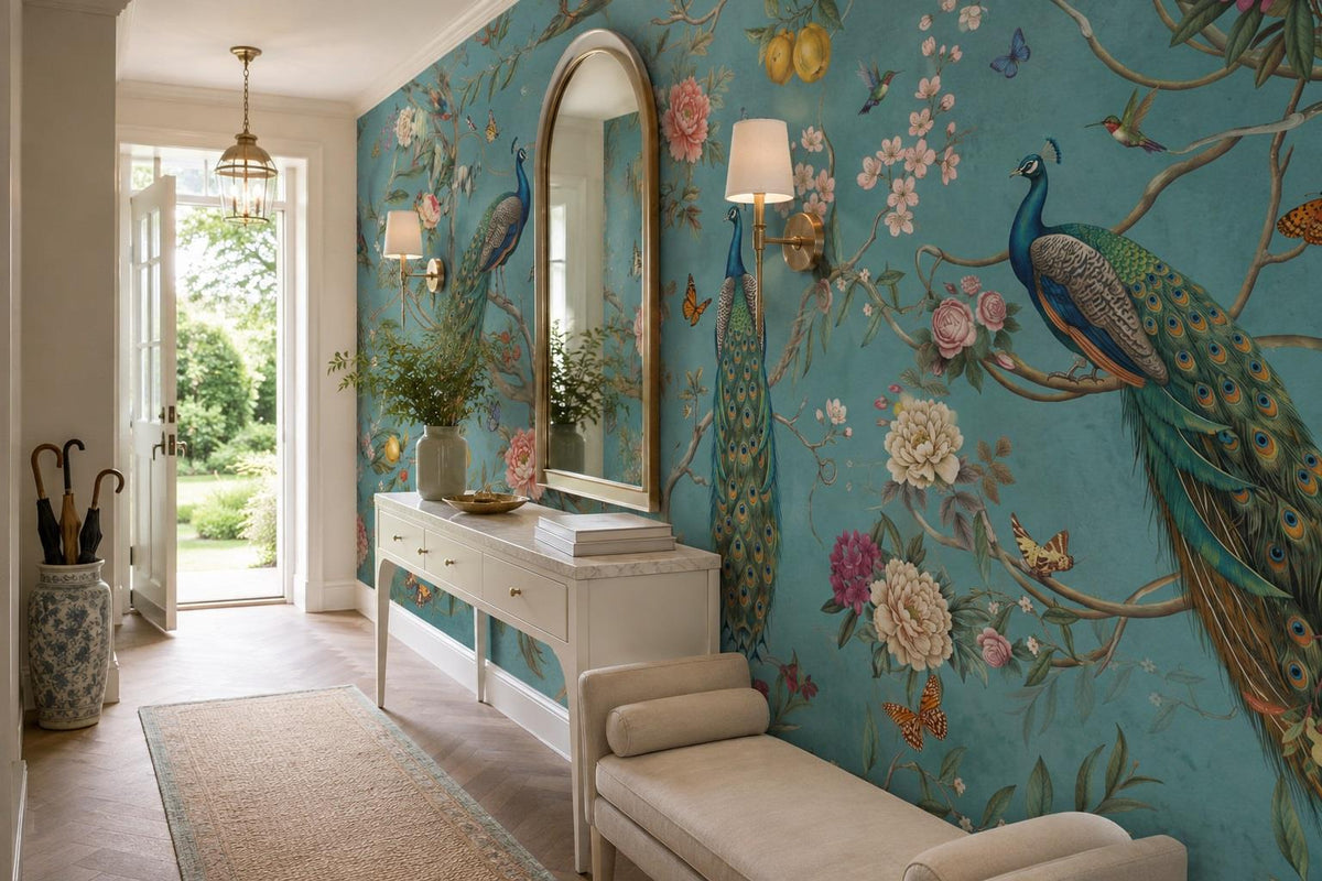 custom botanical neutral entryway self adhesive removable non woven vinyl wallpa scene