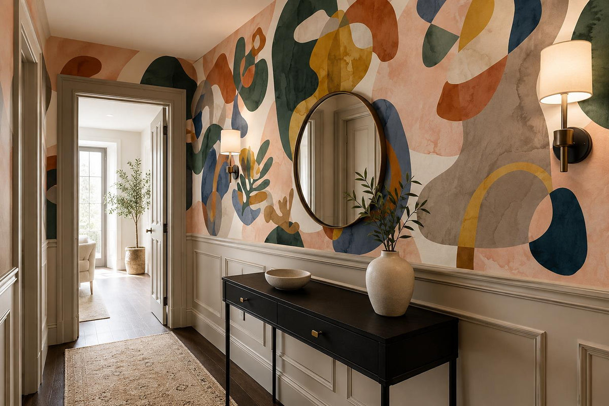 custom botanical neutral entryway stick on removable non woven vinyl wallpaper m scene