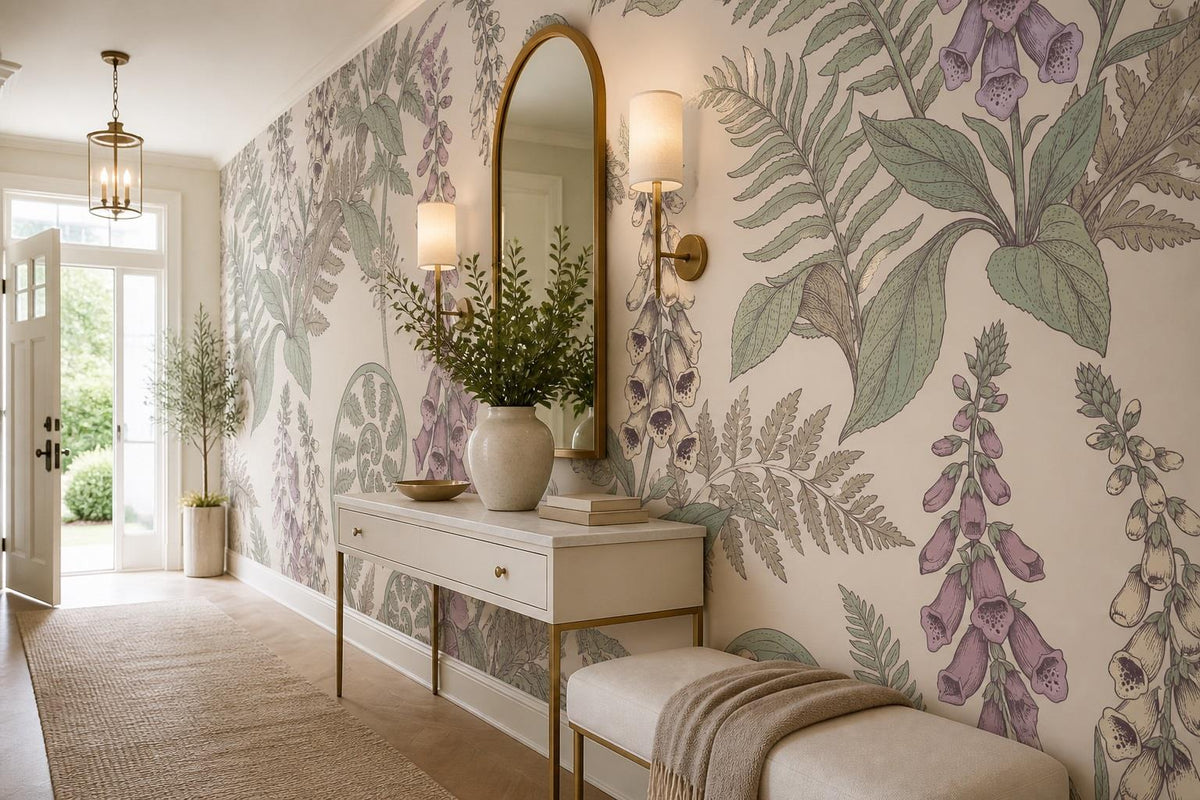 custom botanical neutral entryway stick on removable non woven vinyl wallpaper m scene