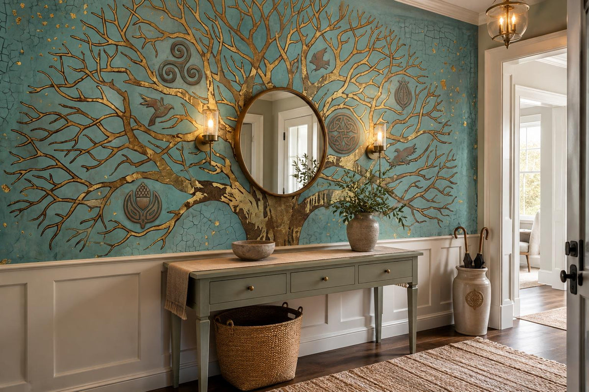 custom botanical neutral entryway stick on removable non woven vinyl wallpaper m scene