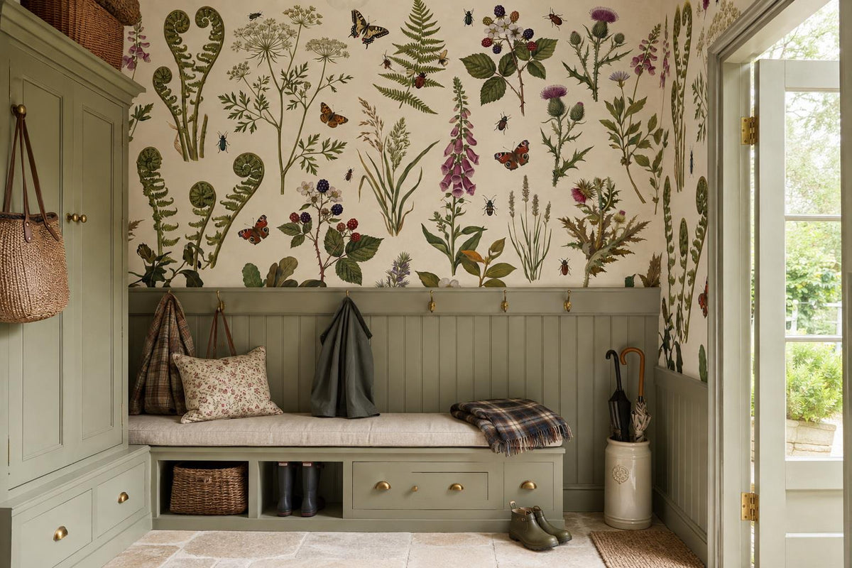 custom botanical neutral entryway stick on removable non woven vinyl wallpaper m scene