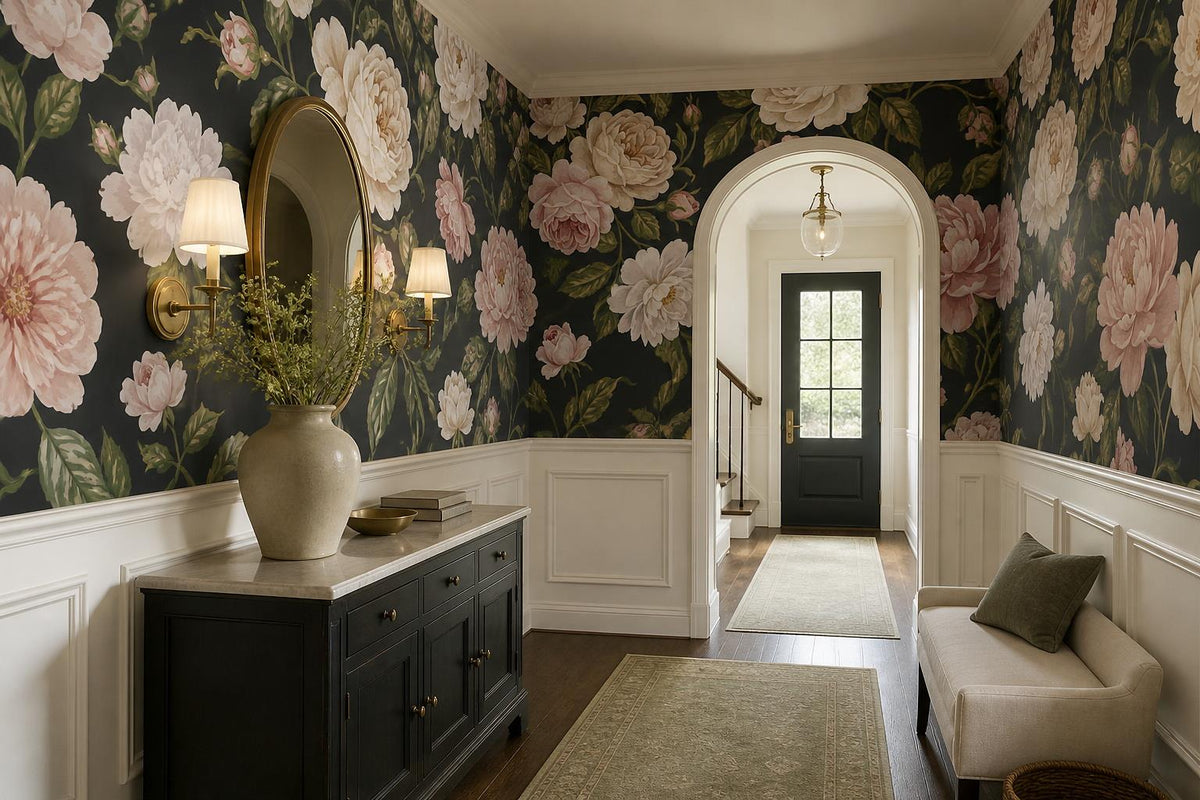custom botanical neutral entryway stick on removable non woven vinyl wallpaper m scene