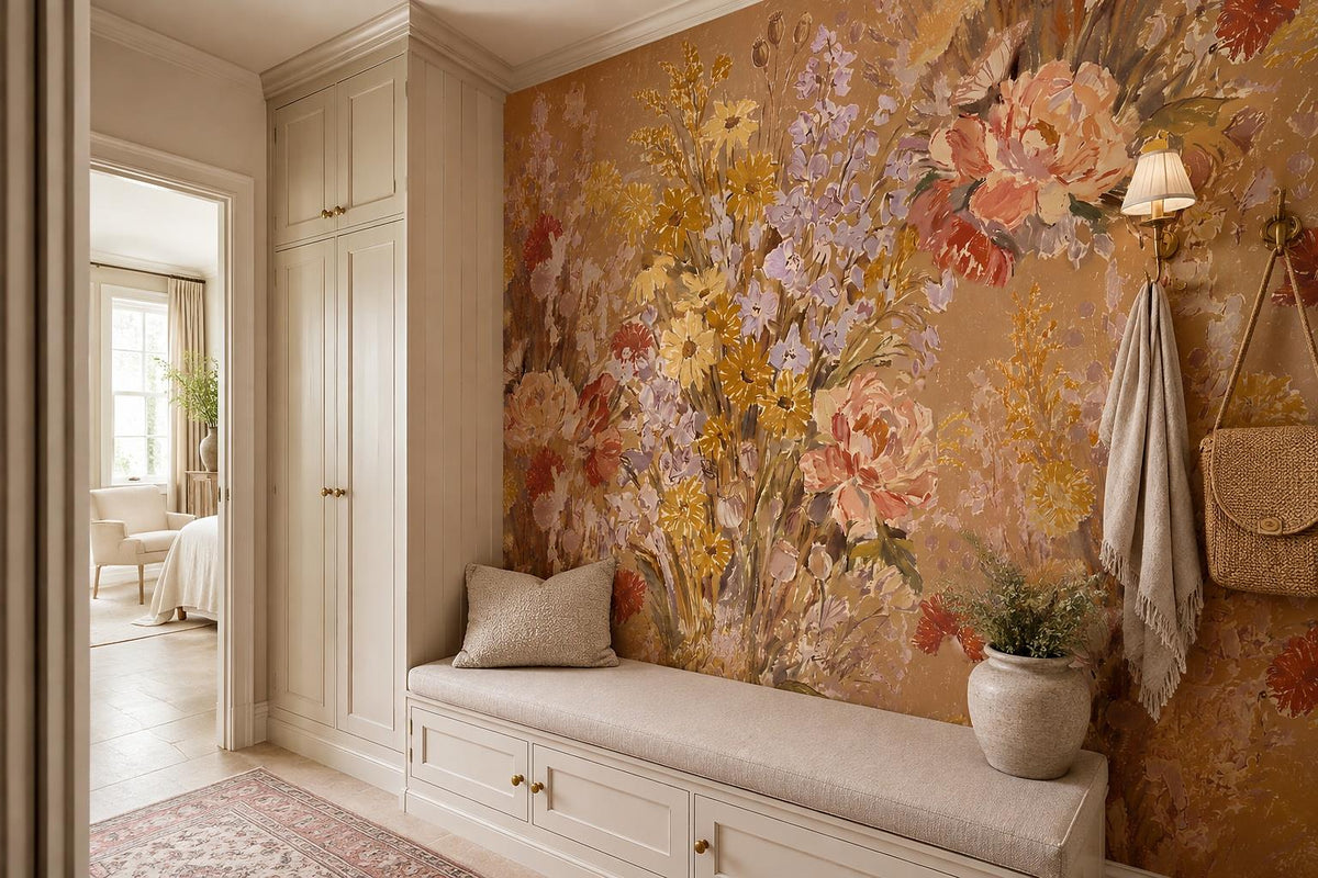 custom botanical neutral entryway stick on removable non woven vinyl wallpaper m scene