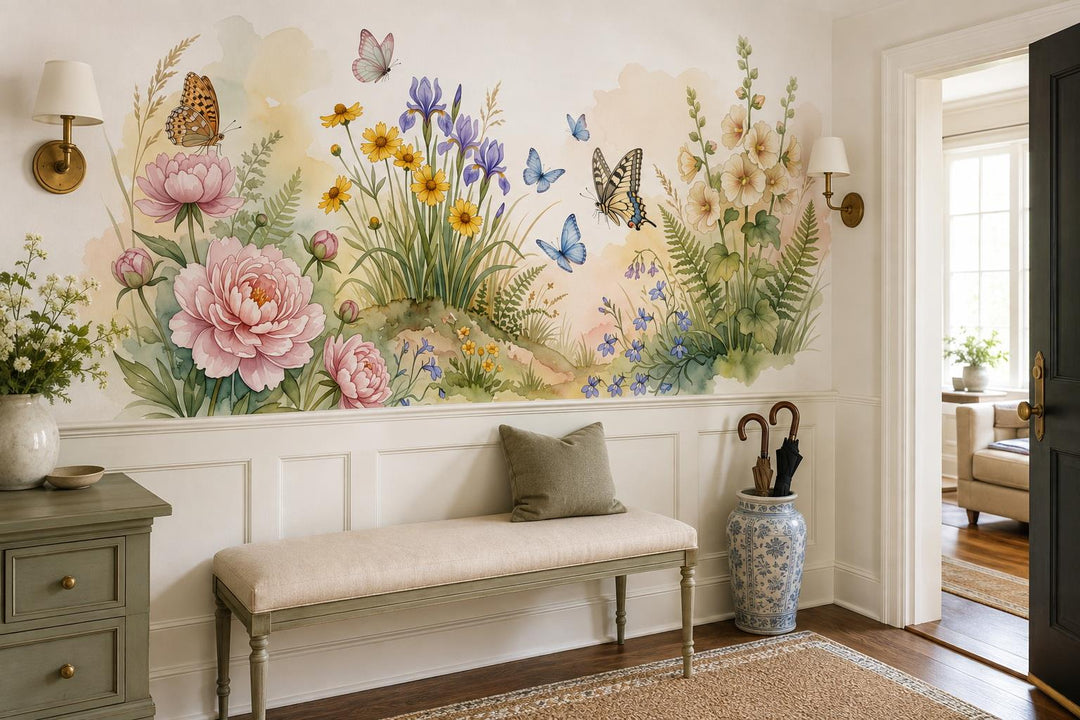 custom botanical neutral entryway stick on removable non woven vinyl wallpaper m scene