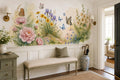 Cream Butterflies Over Mixed Meadow Flowers Wallpaper Mural