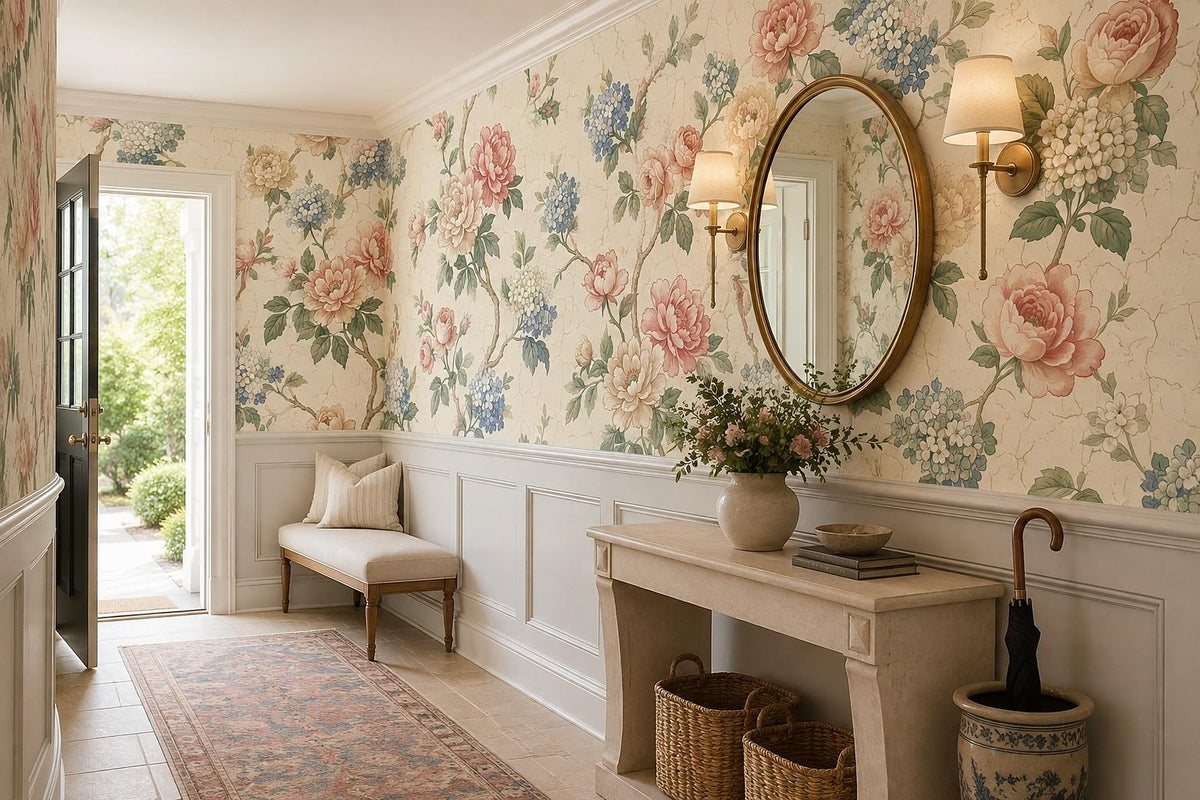 custom botanical neutral entryway stick on removable non woven vinyl wallpaper m scene