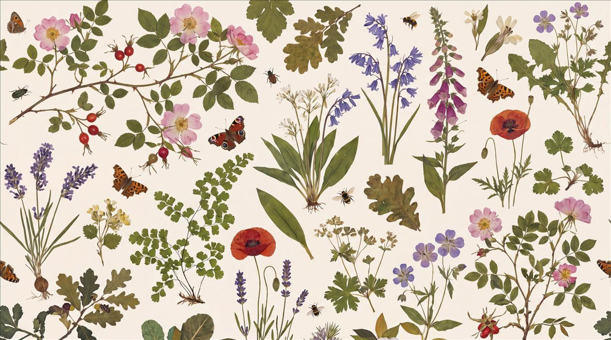 Cream Wildflowers & Ferns Meadow Wallpaper Mural