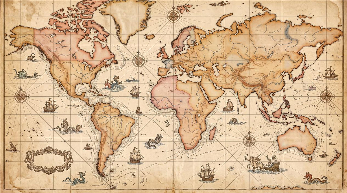 Tan Aged World Map Wallpaper Mural