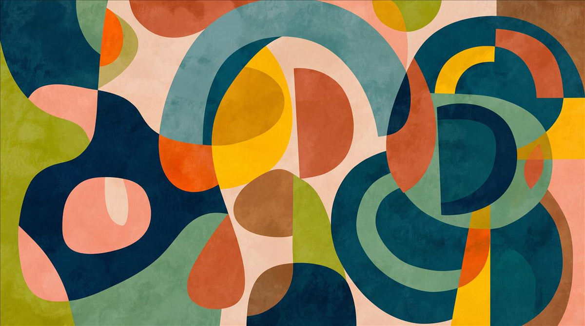 Orange Curved Blocks Abstract Wallpaper Mural