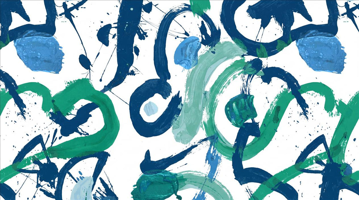 Blue Brush Loops Abstract Wallpaper Mural