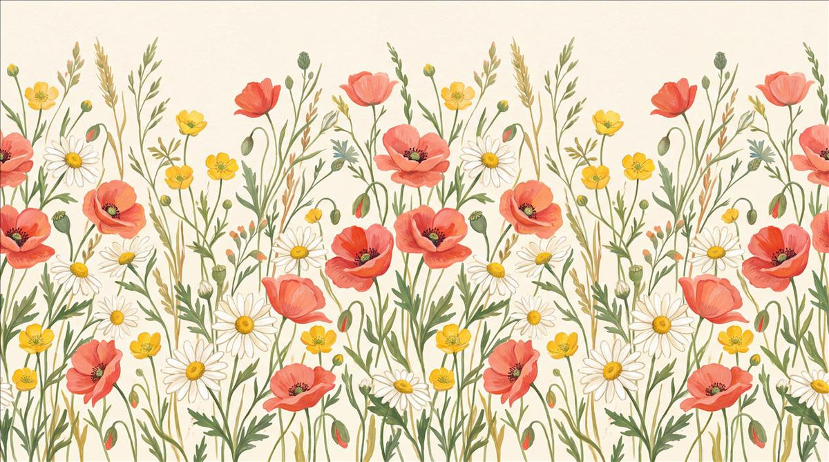 Orange Poppies Meadow Wallpaper Mural