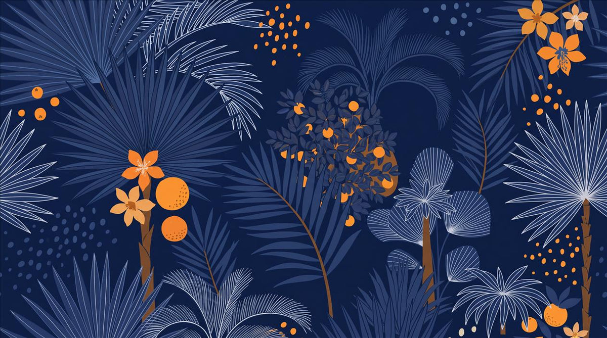 Navy Dark Palm Leaves Tropical Wallpaper Mural