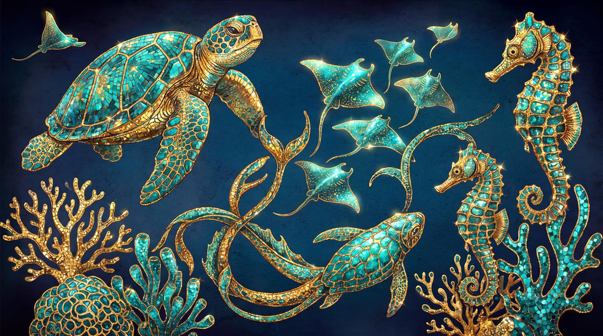 Navy Sea Turtle Underwater Wallpaper Mural