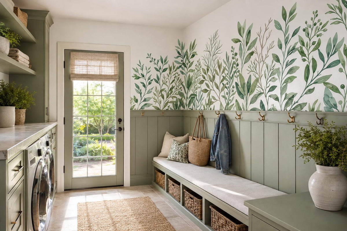 custom botanical neutral interior peel and stick removable non woven vinyl wallp scene