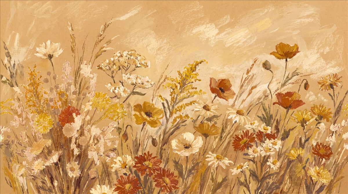 Ochre Wildflowers Meadow Wallpaper Mural