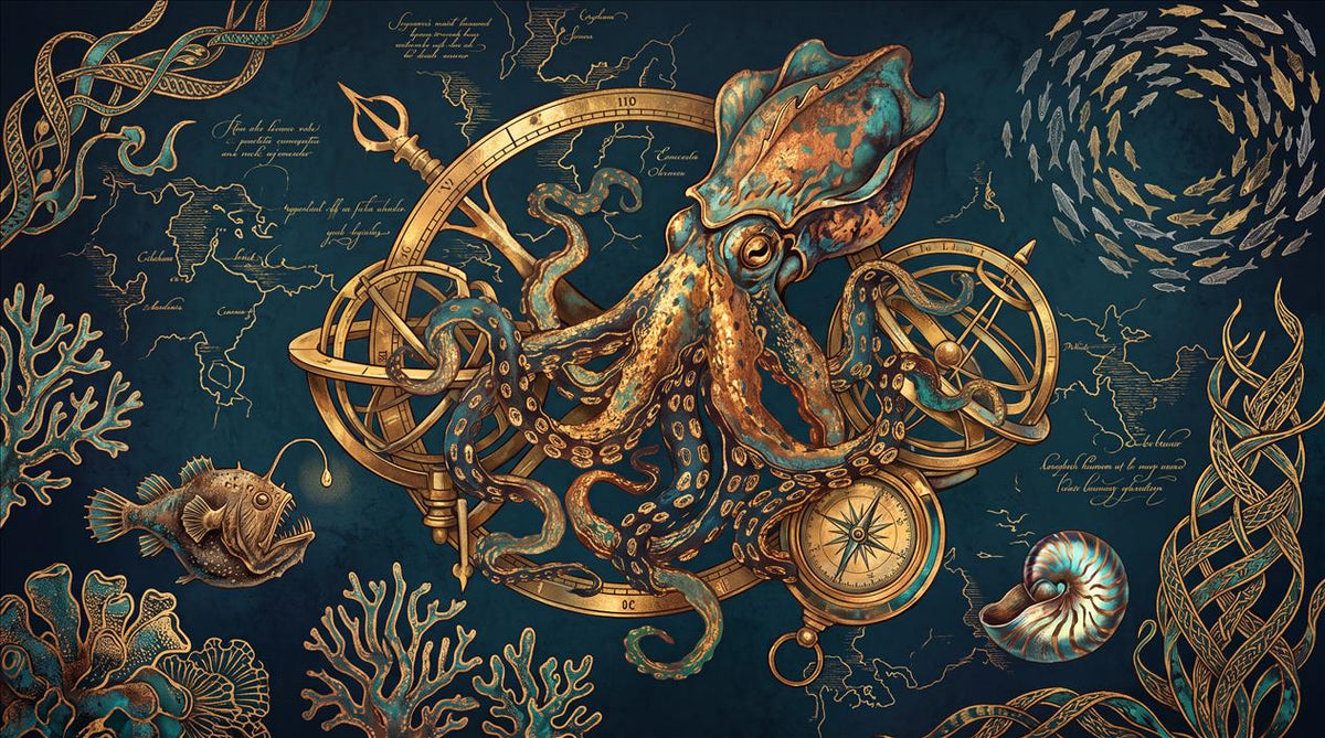 Navy Octopus Underwater Wallpaper Mural