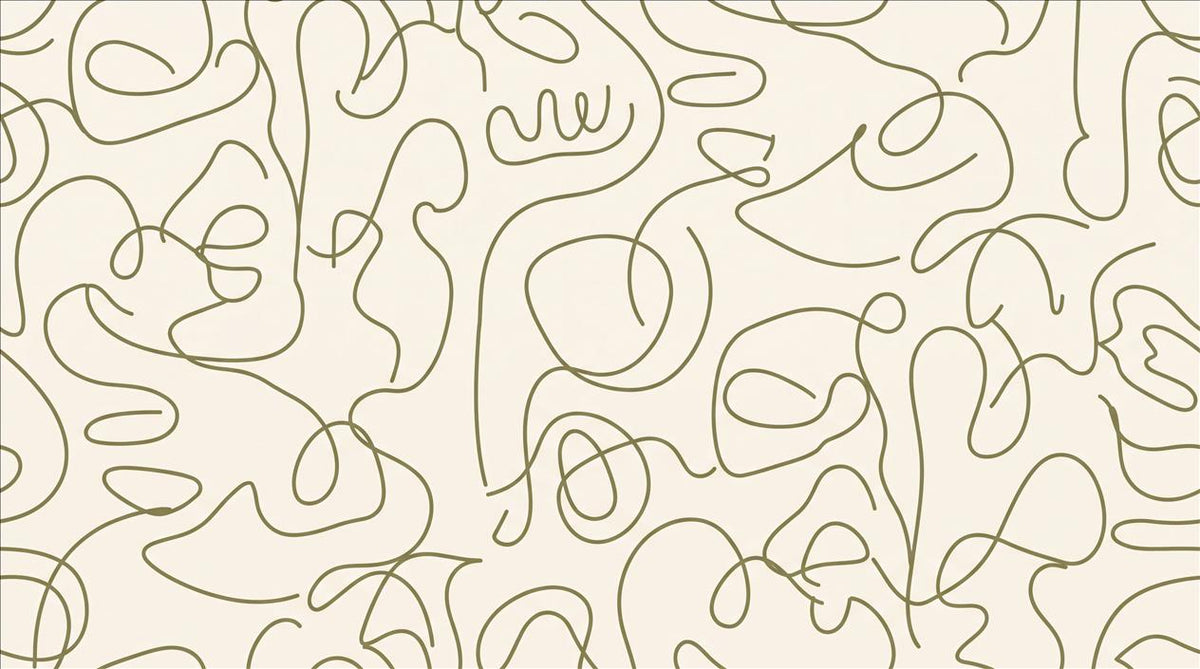 Beige Looping Faces Line-Art Wallpaper Mural