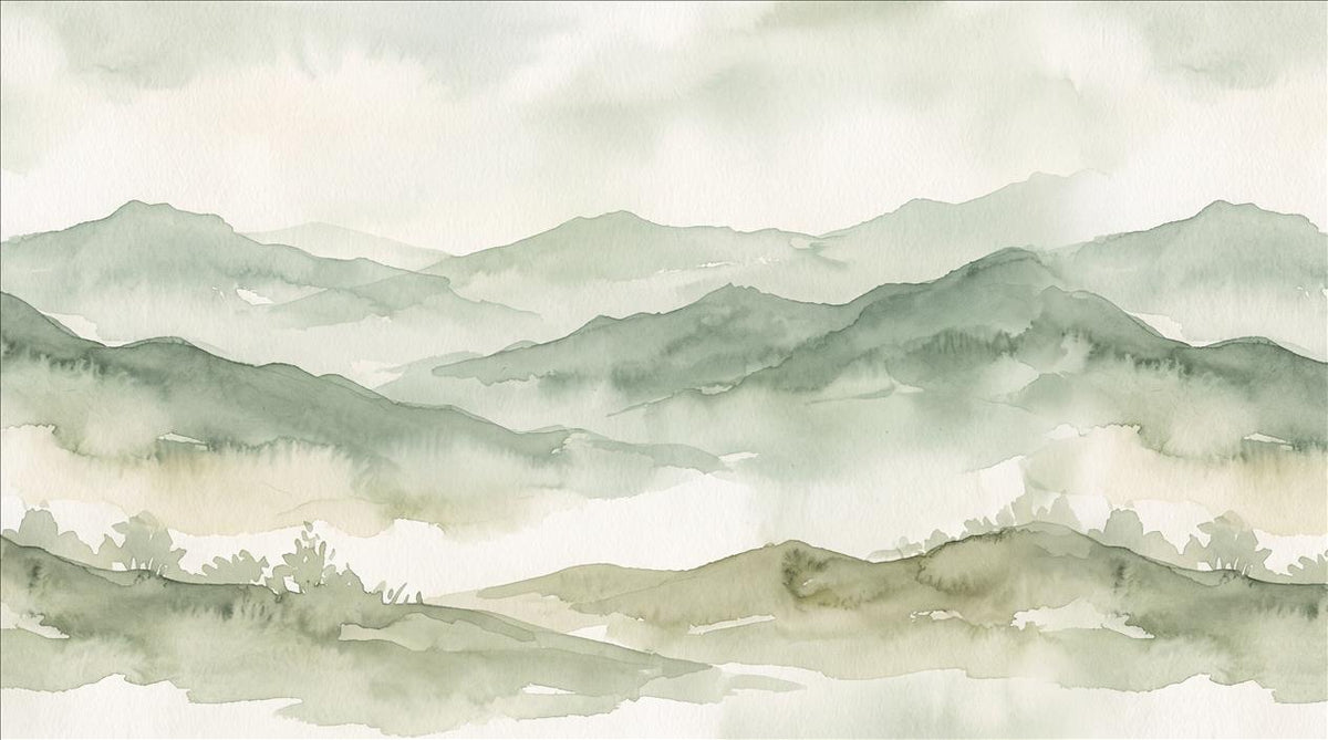 Sage Green Mist Mountain Wallpaper Mural