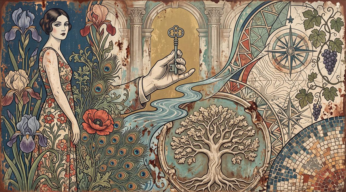 Teal Woman Art-Nouveau Wallpaper Mural