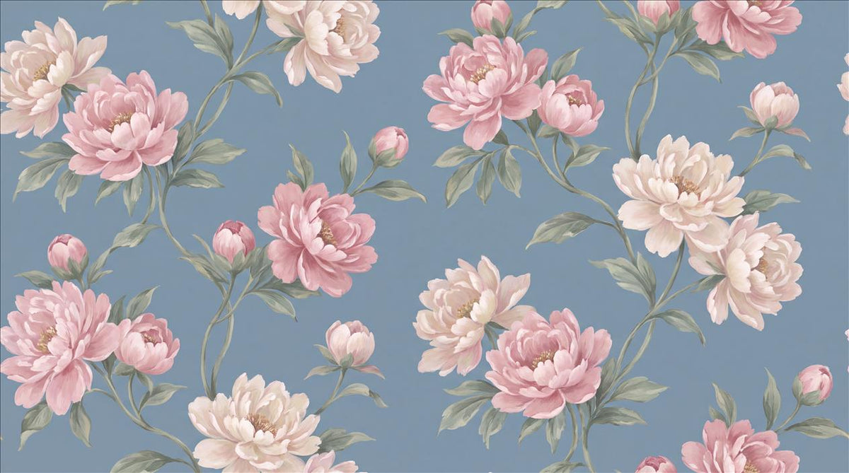 Blue Pink Peonies Peony Wallpaper Mural