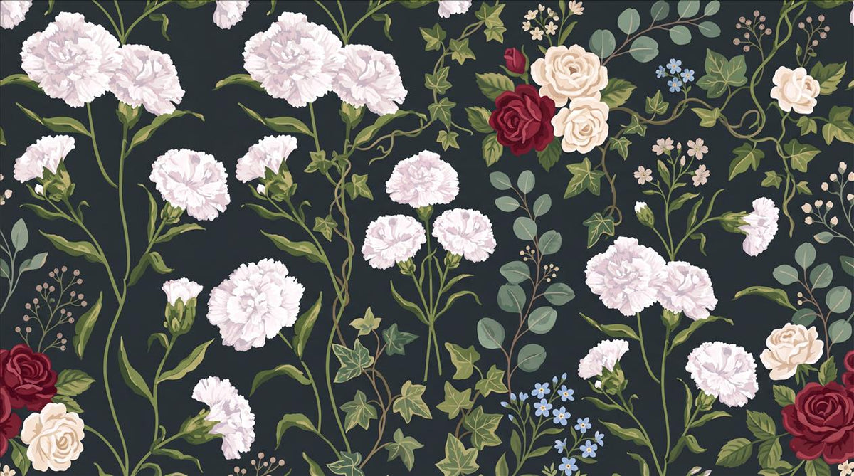 Dark Burgundy Flowers Floral Wallpaper Mural