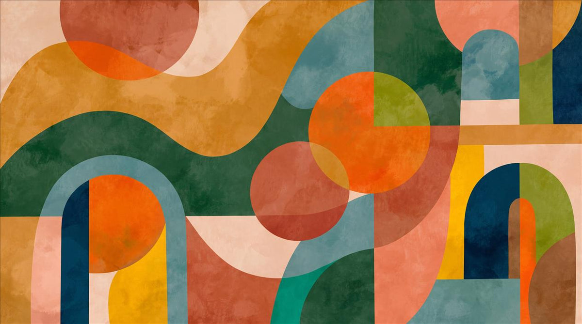 Orange Overlapping Arches Abstract Wallpaper Mural