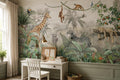 Green Giraffe & Zebra Safari Wallpaper Mural