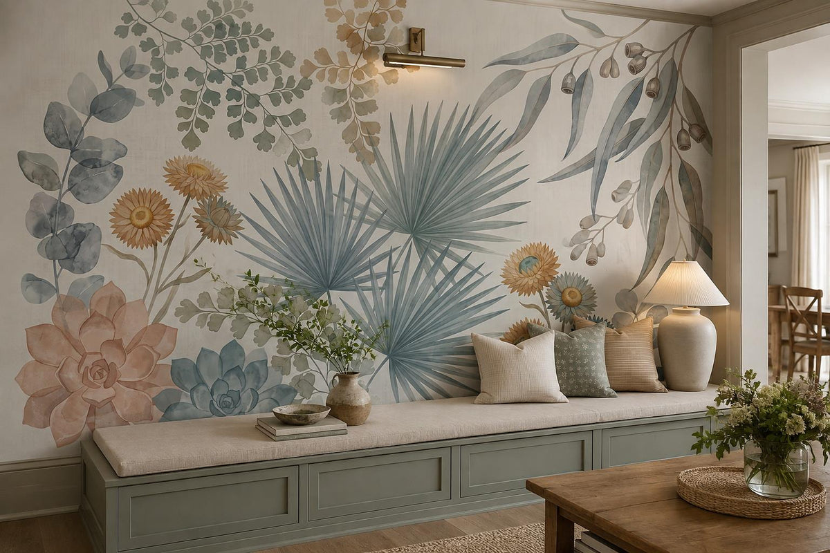 custom botanical neutral interior stick on removable non woven vinyl wallpaper m scene