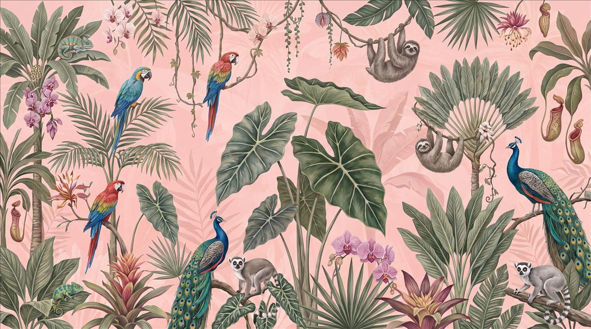 Pink Dense Tropical Foliage Jungle Wallpaper Mural