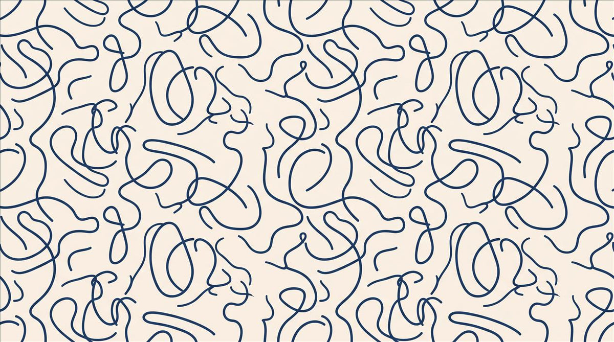 Blue Line Faces Line-Art Wallpaper Mural
