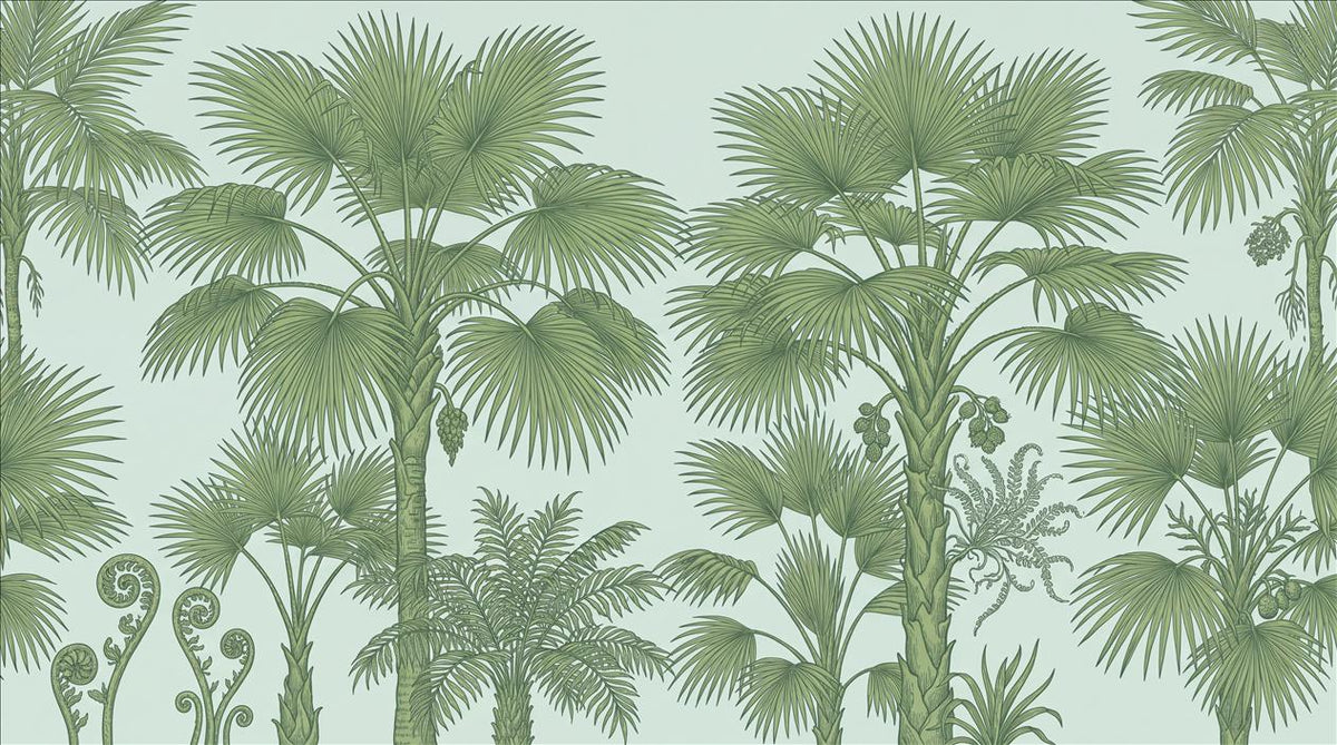 Sage Green Layered Fan Palms Wallpaper Mural