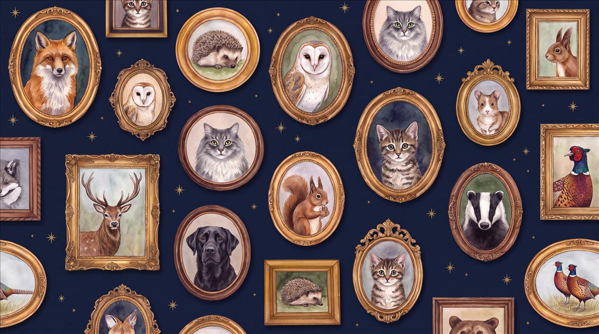 Navy Animal Portraits Gallery Wallpaper Mural