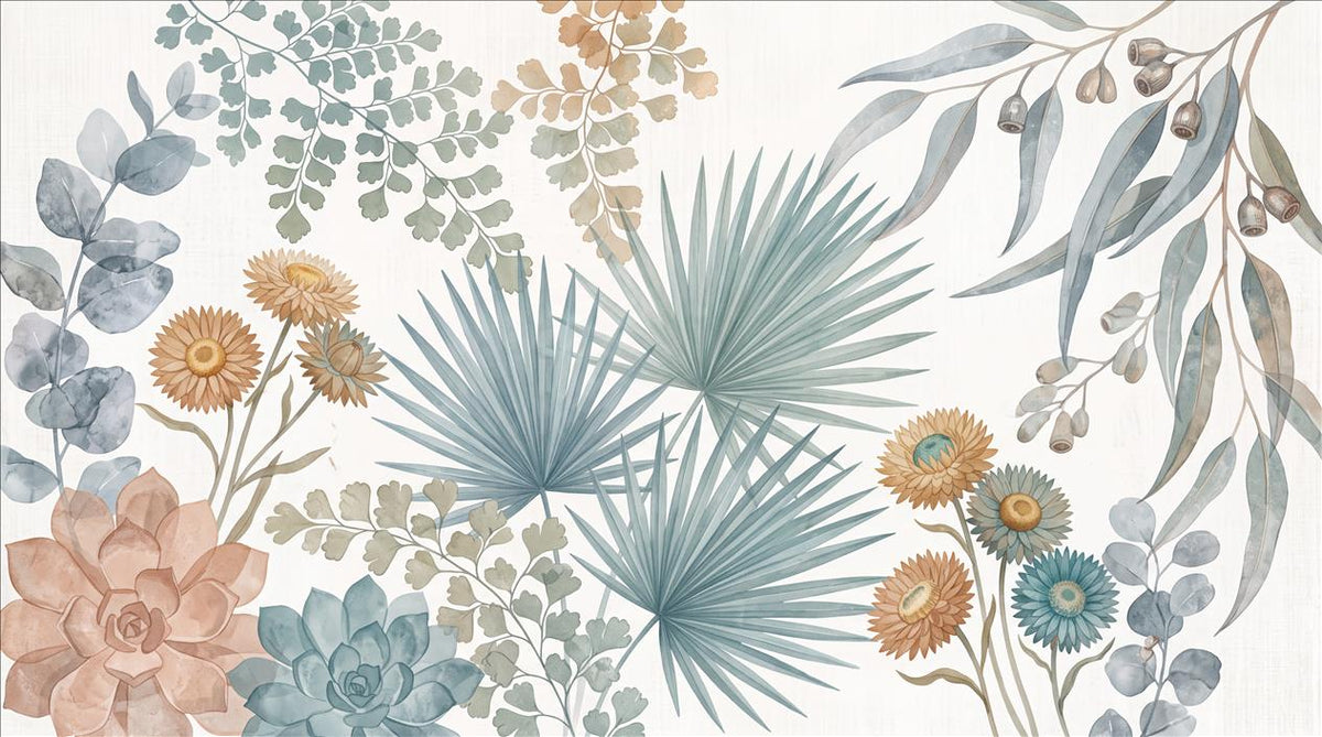 Sage Green Fan Leaves Botanical Wallpaper Mural