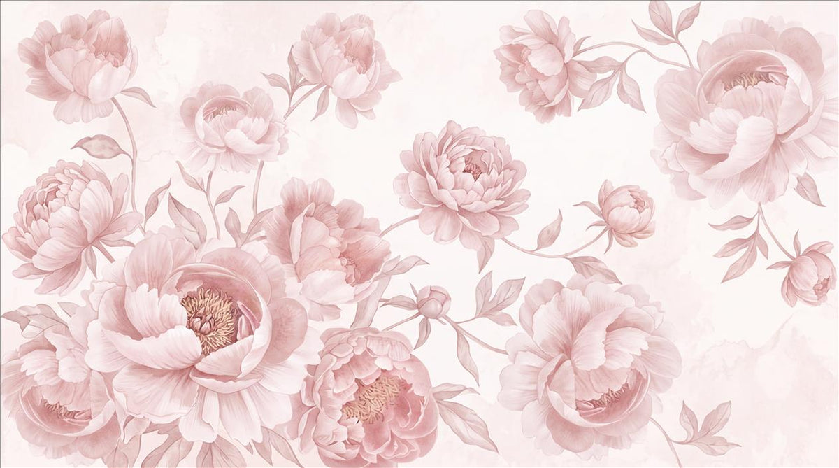 Pink Large Pale Blooms Peony Wallpaper Mural