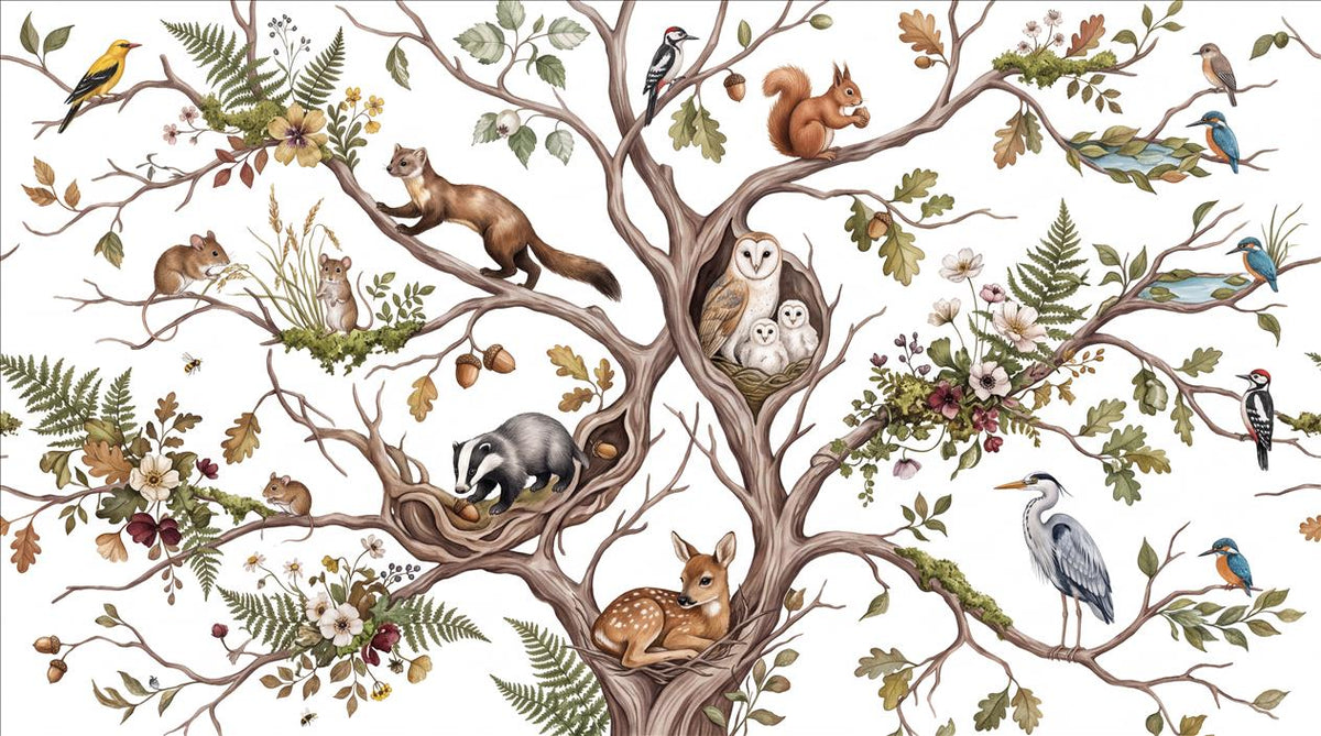 Cream Small Animals Woodland Wallpaper Mural