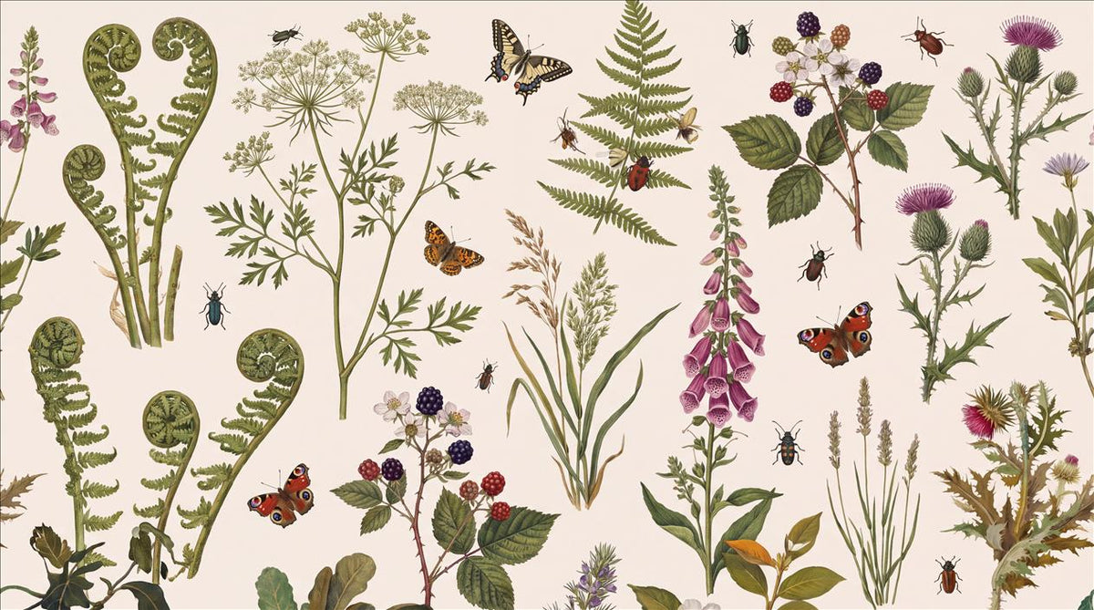 Cream Stems & Butterflies Meadow Wallpaper Mural