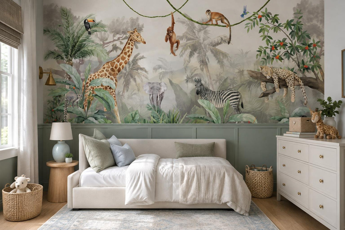 custom botanical neutral kids room stick on removable non woven vinyl wallpaper  scene