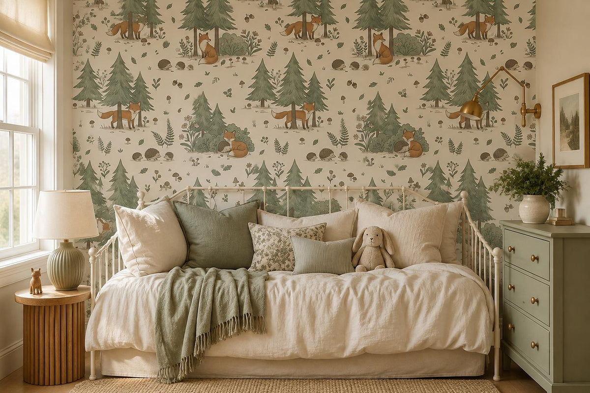 custom botanical neutral kids room stick on removable non woven vinyl wallpaper  scene