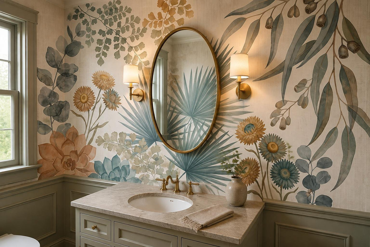 custom botanical neutral kids room stick on removable non woven vinyl wallpaper  scene