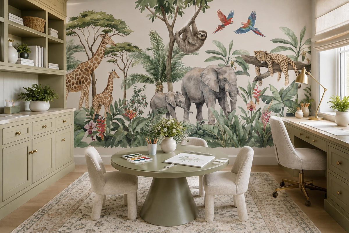 custom botanical neutral kids room stick on removable non woven vinyl wallpaper  scene