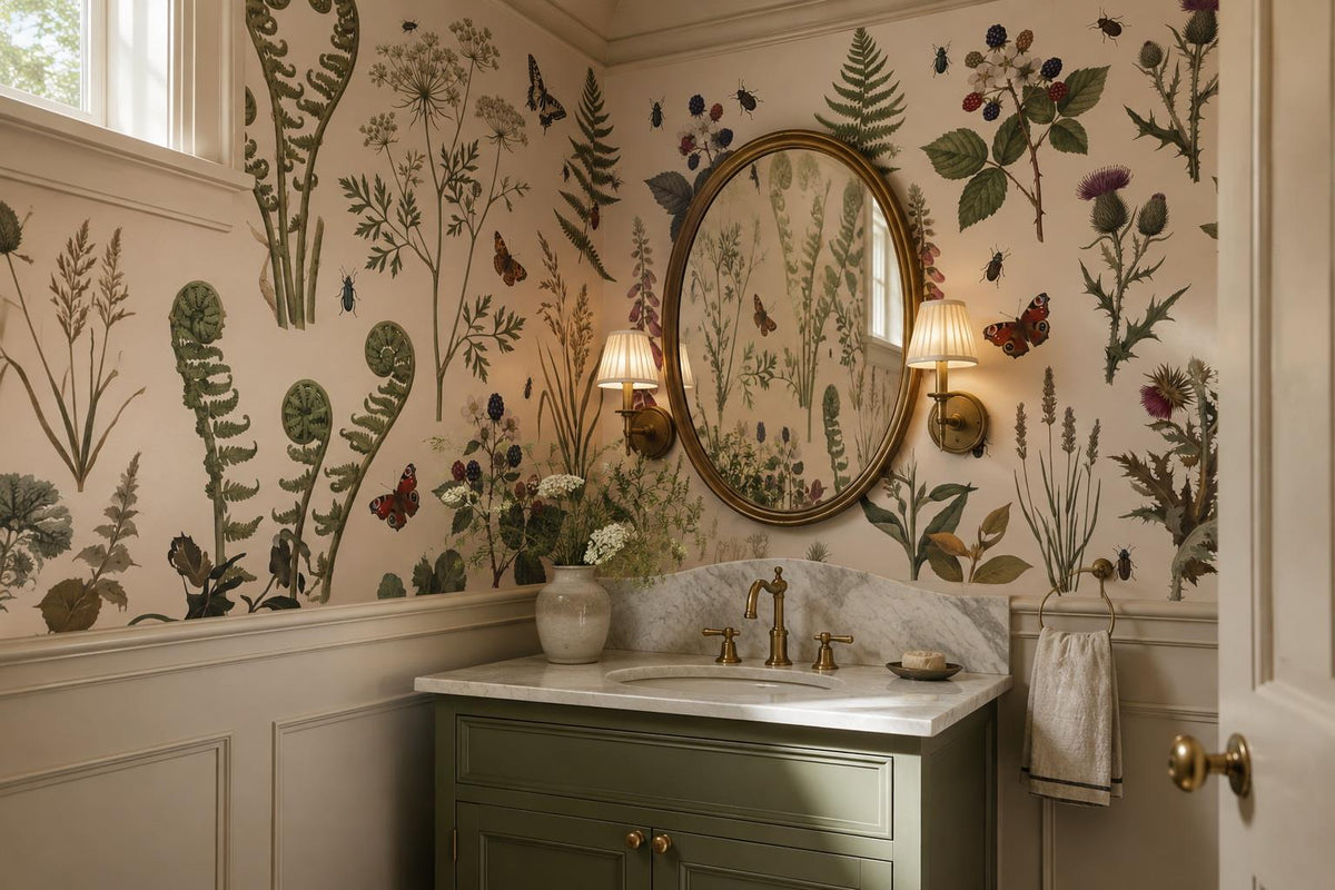 custom botanical neutral kids room stick on removable non woven vinyl wallpaper  scene