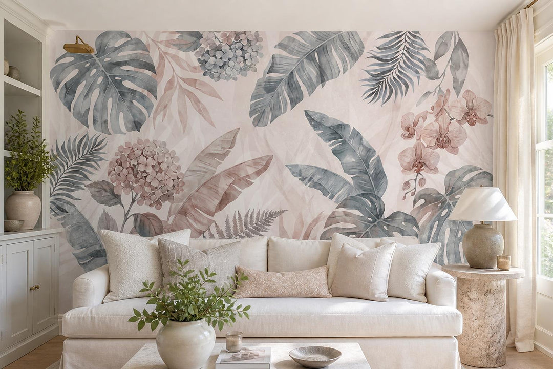 custom botanical neutral living room peel and stick removable non woven vinyl wa scene