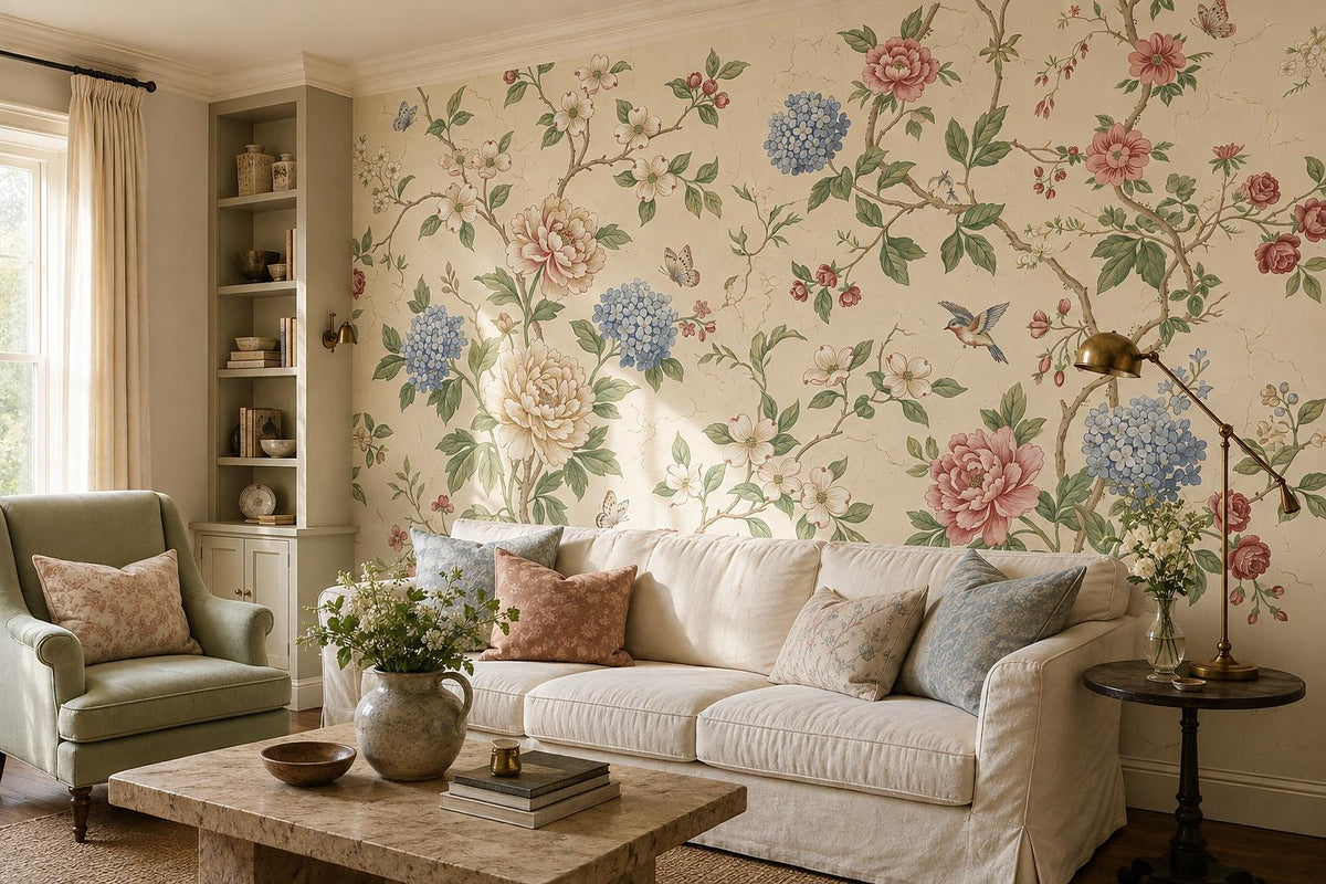 custom botanical neutral living room peel and stick removable non woven vinyl wa scene