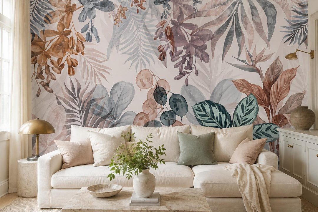 custom botanical neutral living room self adhesive removable non woven vinyl wal scene
