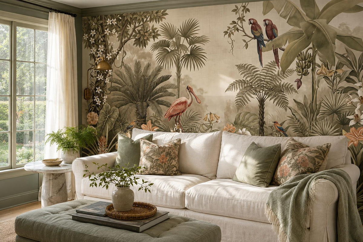 custom botanical neutral living room self adhesive removable non woven vinyl wal scene