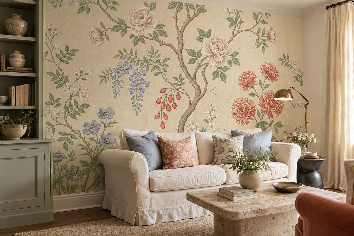 custom botanical neutral living room self adhesive removable non woven vinyl wal scene