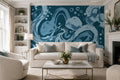 Blue Brush Marks Abstract Wallpaper Mural