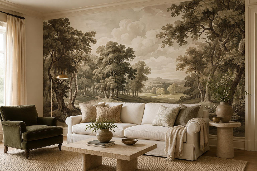 custom botanical neutral living room stick on removable non woven vinyl wallpape scene